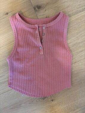 American Eagle Pink Ribbed Henley Tank Top